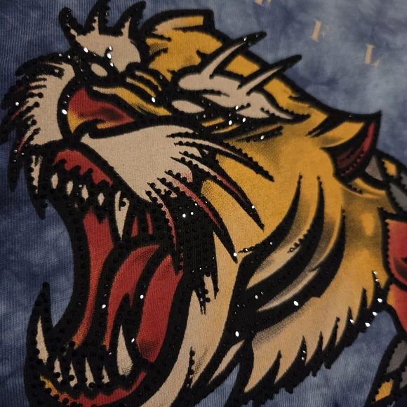 Affliction Rhinestone Black & Gray Tie-Dye Tiger and Rose Graphic Tee - Picture 3 of 5